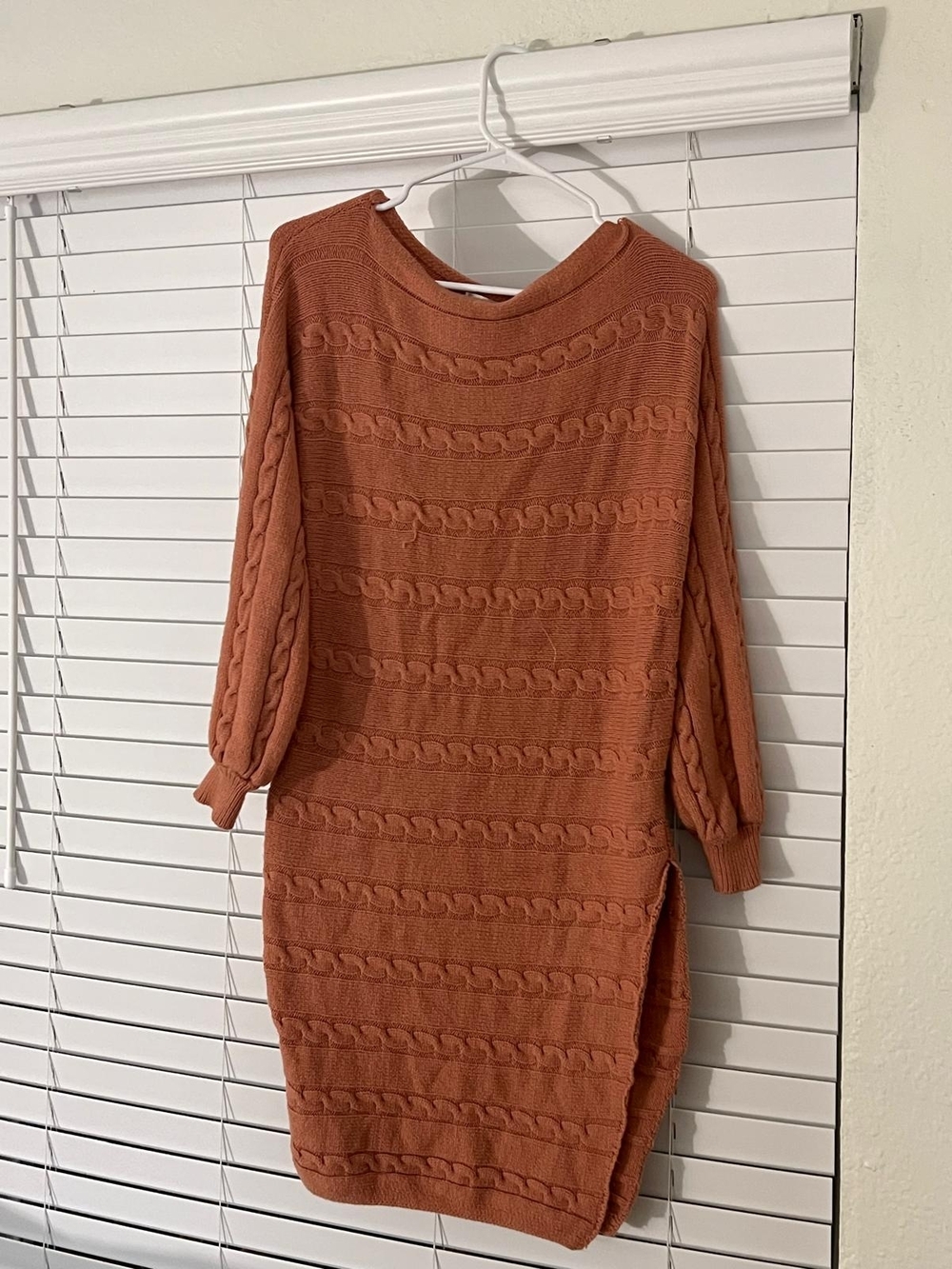 Long Sleeve Cable Knit Sweater Dress - Rust